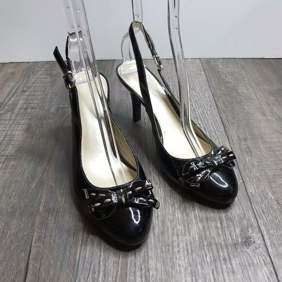 Etienne Aigner Womens Bronte Black Bow Slingback Heels Round Toe Size 8M - Picture 1 of 10